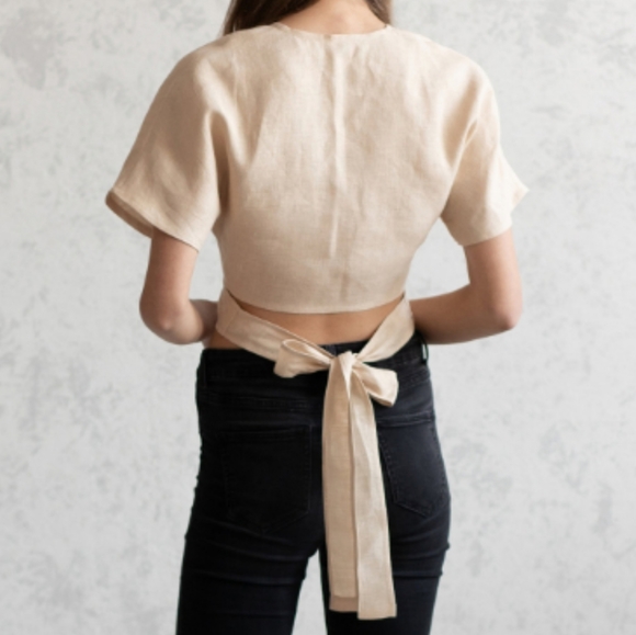 Pink Linen Wrap Crop Top - Picture 4 of 6
